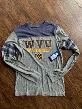 NWT Sears Gray and Navy West Virginia Mountaineers Long-Sleeve Tee